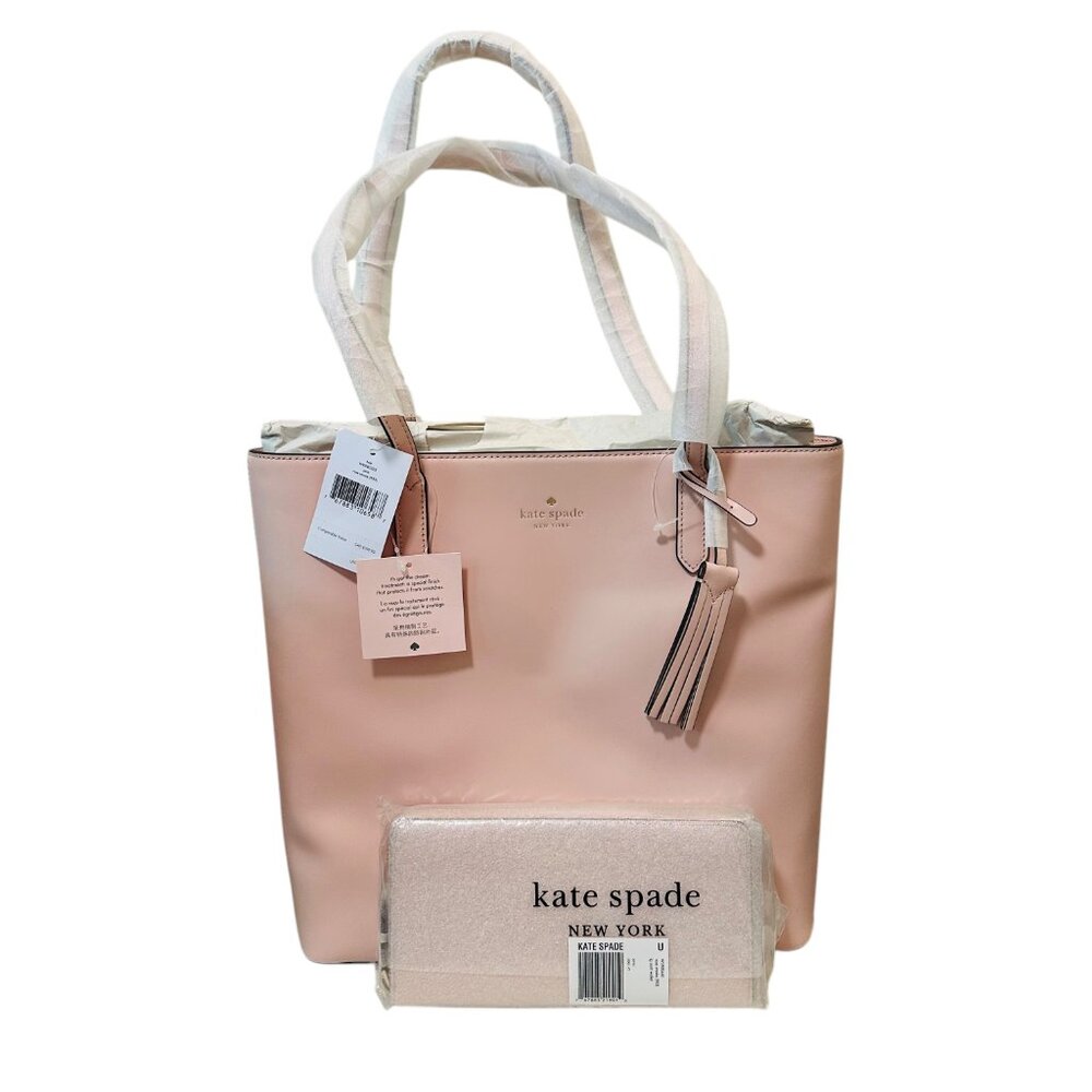 Kate Spade Jana Tote & Large Continental Wallet Set Rose Smoke Pink NWT!